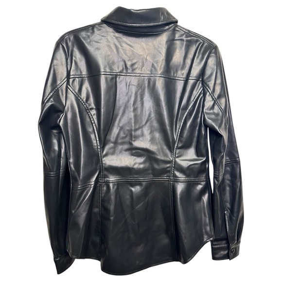 Avec Les Filles NWT Edgy Luxe Chic Street Style Black Faux Leather Shirt, sz M - Picture 3 of 9